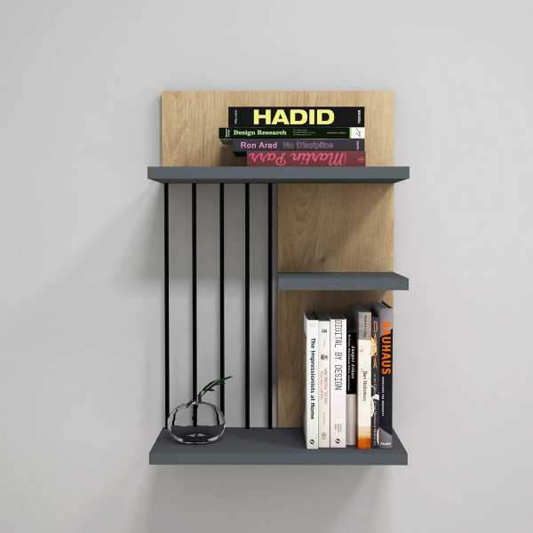 Nezma Sapphire modern melamine-coated 3-tier wall shelf walnut